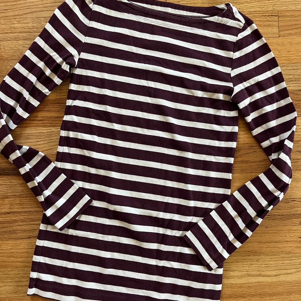 Gap Maternity Burgundy and White Striped Long-Sleeve Top